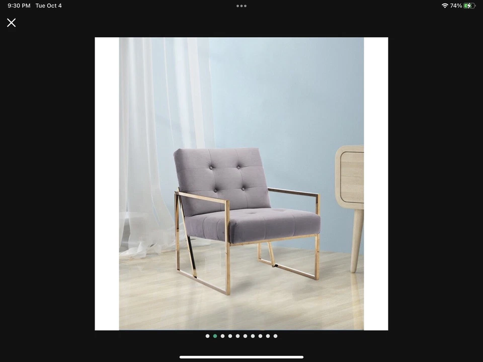 SILLA ACENTO CON TELA DE MICROFIBRA/GAMUZA GRIS Y MARCO METÁLICO DORADO. Foto 1 de 4