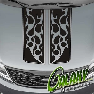 Tribal Flames Truck Hood Racing Stripe Decal - Fits Ram F150 Silverado Tundra - Picture 1 of 7