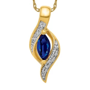 14K Solid Yellow Gold Diamond Marquise Blue Sapphire Necklace - Picture 1 of 12