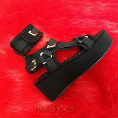 Sandalia Pazzle 2" Forma Plana Arnés Correa Cómoda Nuevo Zapato EE. UU. 6-10 Negro Reabastecido Foto 1 de 4