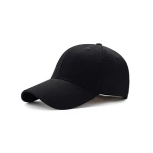 Adjustable Perma Curve Trucker Cap Plain Hat Mens Womens Unisex Baseball - Black - Picture 1 of 4