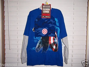 Captain America  Child Size M 8 Long Sleeve T-Shirt & Beanie Hat Combo NWT  - Picture 1 of 4