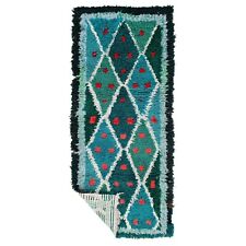 Moroccan Handmade Vintage Rug 2'6x6'1 Berber Geometric turquoise Cotton Wool Rug