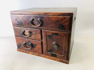 Y6841 TANSU small wooden chest of drawers parquet Japan antique interior decor - Picture 1 of 16