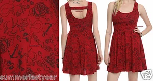 VESTIDO PIN-UP ROJO Y NEGRO AJUSTE Y LLAMARADA, LÍNEA A, TEMA NÁUTICO ROCKABILLY - Imagen 1 de 10