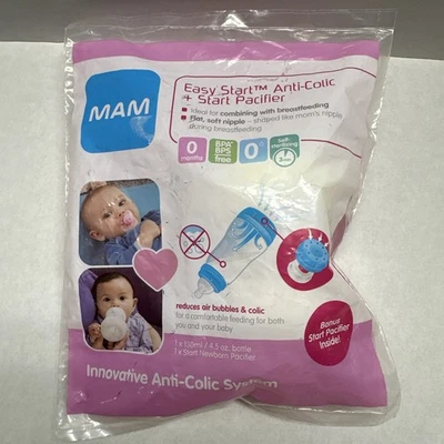 MAM Easy Start Anti-Colic 4.5 oz Bottle & Start Newborn Pacifier for 0 mos NEW - Image 1 of 4