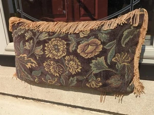 Vintage Bess Tapestry Pillow Floral Leaf Design Fringed Rectangular Decorative - Picture 1 of 11