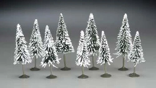 Bachmann 3-4 Pine Trees w/Snow (9) - N Scale Model Railroad Scenery - #32102 - Image 1 of 1