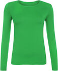 Womens Long Sleeve Round Neck Plain Basic Ladies Stretch T-Shirt Top UK 8-26