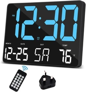 Digital Alarm Clock Large Display,11.5" Wall Remote Control LED Date Temp Snooze - Picture 1 of 4
