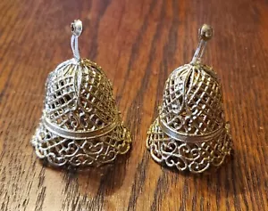 2 Vintage Gold Plastic Lace Filigree Bells CHRISTMAS ornaments Wreaths Crafts - Picture 1 of 6