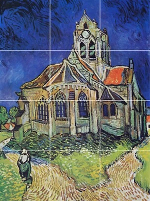 Tile Mural/Mosaic Ceramic Panel of Van Gogh The Church at Auvers -Van Gogh print - Image 1 of 4