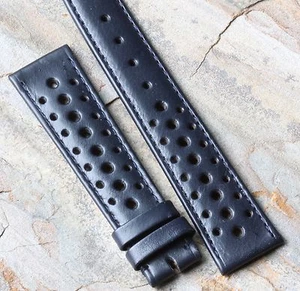 That 1960s/70s unique shade of blue vintage Swiss leather NOS 19mm rally band - Picture 1 of 3
