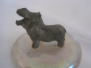 Pewter Figurine Polished Clear Large Glass Stone Hippopotamus Hippo ~LBDAD - Picture 1 of 5