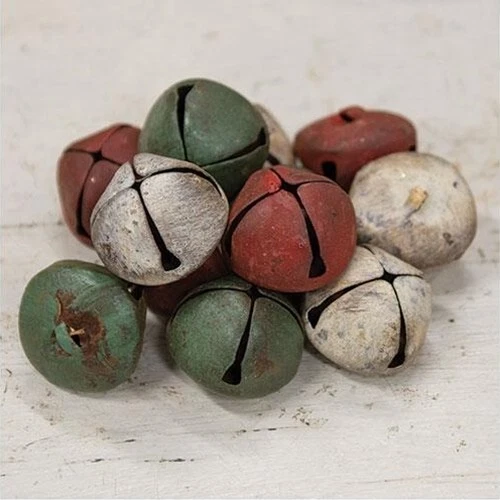 NEW Primitive Christmas JINGLE BELLS RUSTY Red Green White 12 pc 1" W Crafts - Image 1 of 1