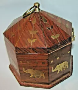 VTG WOODEN JEWELERY TRINKET INSIDE 2 STORAGE AROUND INLAY GOLDEN PRECISION - Picture 1 of 10