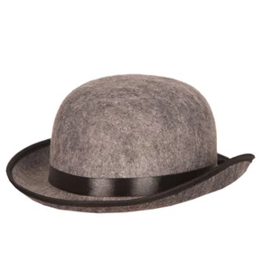 Cappello Melone Grigio Uomo Donna Bowler con Fascia Nero Cappello Feltro Carnevale Carnevale K - Foto 1 di 1