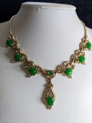 Juego de collar de jade verde malayo genuino en montura vintage Foto 1 de 4
