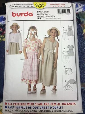 BURDA Sewing Pattern 9755 Girls Size 6 - 11 Dress  Cut - Image 1 of 4