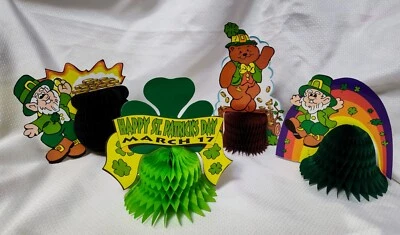 (4) Cute St Patricks Day Decorations*Honeycomb Tissue Diecuts*Leprechauns*OTC - Image 1 of 4