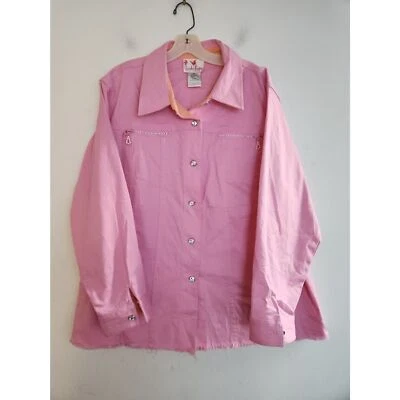 Quacker Factory Pink w/Orange Trim Rhinestone Detail Button Down Jacket size 2X - Image 1 of 4