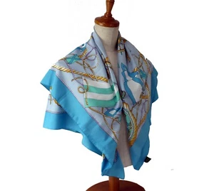 ITALO FERETTI Yellows Chain Logo Blue W/Multicolor Women's Scarf Used 88 CM Good - Picture 1 of 12