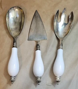VINTAGE Godinger Siler Plated, Porcelain Handle Serving Set Of 3 - Picture 1 of 8