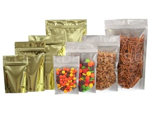 Bolsas barrera de pie doradas/claras - Bolsas resellables embalaje 2 oz 4 oz 8 oz - Imagen 1 de 8