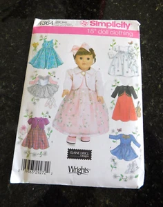 NEW uncut Simplicity Sewing Pattern 4364 18" Doll Clothes for American Girl, etc - Picture 1 of 2