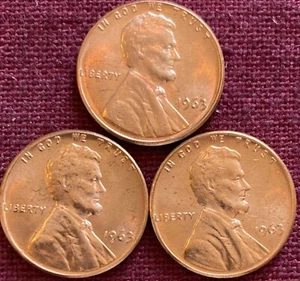 Centavos conmemorativos Lincoln Memorial 1963-P sin circular sin circular - lote de tres - Imagen 1 de 2