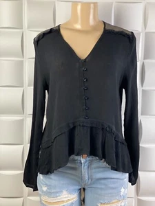 CABLE & GAUGE Womens Black Top Long sleeve V Neck Shirt Sz M RW15 - Picture 1 of 3