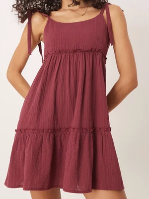 Asos Lisla & Bird Tie Strap Textured Mini Beach Dress Cherry Red US Size 6 NWT - Image 1 of 4