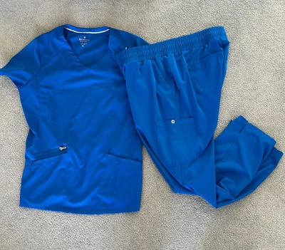 Beyond Scrubs 2 件套上衣 XL 裤子 L 小号皇家蓝色医疗护理磨砂膏 — 第 1/4 张图片