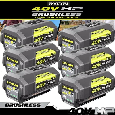 1 ~ 6 件装 8.0 安电池 40 伏适用于 Ryobi 40V 锂 OP40602 电池带 LED — 第 1/4 张图片
