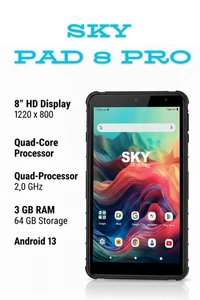 SKY Devices SKYPAD8PRO 8" HD Tablet 64GB 3GB RAM Android 13 Wi-Fi 4G Black - Picture 1 of 6