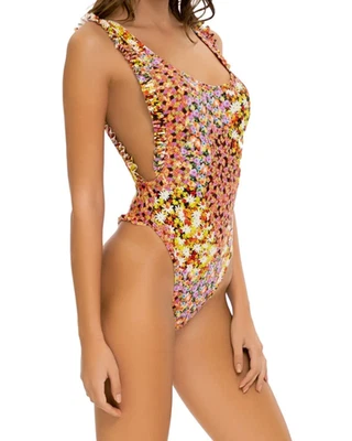 Luli Fama Garden Nights Ruffle Tank  Open Sides Thong One-piece Swimsuit Size S - Image 1 of 4