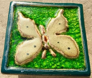 Green Butterfly design, Torino crackled Glass Tile,10x10x1cm, hand made - Picture 1 of 8
