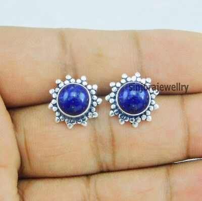 Brincos de prata esterlina 925 com pedra preciosa lápis-lazúli - Imagem 1 de 4