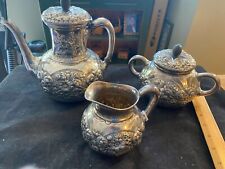WHITING STERLING SILVER 3 PIECE TEA SET REPOUSSE ERA 1900 NOT MONOGRAMMED 