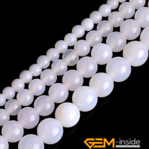 Pierre précieuse naturelle d'agate blanche laiteuse bijoux ronds fabrication de perles lâches 15 pouces grand trou