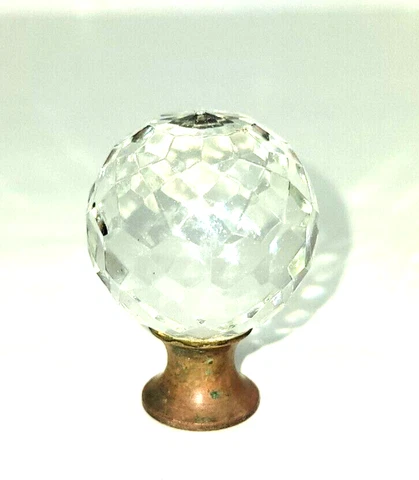 Vintage Faceted Glass Cabinet Draw Knob 1 3/8"W x 1 3/4"H Brass Base Cover