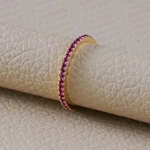Massiver 14k Gold Band Ring natürlicher Rubin Edelstein Stapel Ring minimalistischer Schmuck Neu - Bild 1 von 8