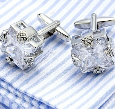 Art Deco Old European Princess Cut Cubic Zirconia With Prong Set CZ Cufflink Set Foto 1 de 4