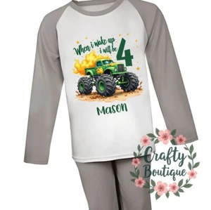 4th Birthday Pjs, Monster Truck Pajamas, Personalised When I Wake Up 4 - 1453 - Picture 1 of 2