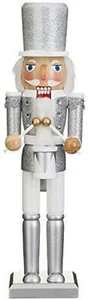 New Glitter Silver Nutcracker Soldier Free Standing Festive Inspired Design 38cm - Picture 1 of 1