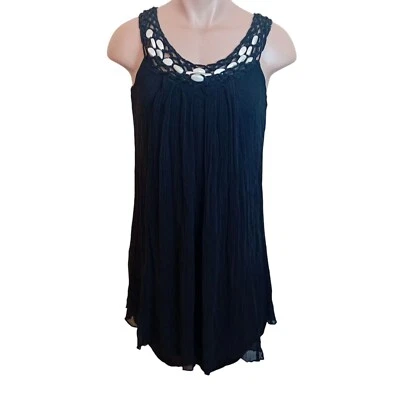 Vintage Y2K JAX Black Silk Dress Beaded Neck Sleeveless Mini Dress Party Teens 2 - Image 1 of 4