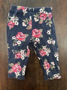Carter’s Baby Girls Floral 100% Cotton Elastic Waist Pull On Pants Navy Pink 6 M - Picture 1 of 3