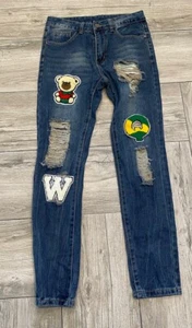 Distressed Patches Woman's Size 28 Blue Denim Jeans - Picture 1 of 7