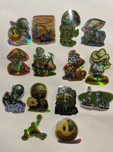 Y2K Vintage Psychedelic Alien Vending Machine Stickers Lot Of 14 ODM Shrooms 420 - Picture 1 of 16