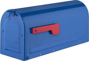 Retro Mailbox Post Letter Parcel Box Steel Lock Free Medium Outdoor Mount Blue